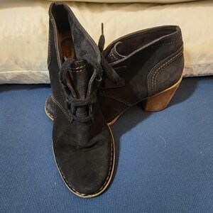 Clarks Black Suede Lace-Up Ankle Mules